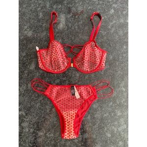 Victoria's Secret Red Lace Strappy Bra & Panty Set